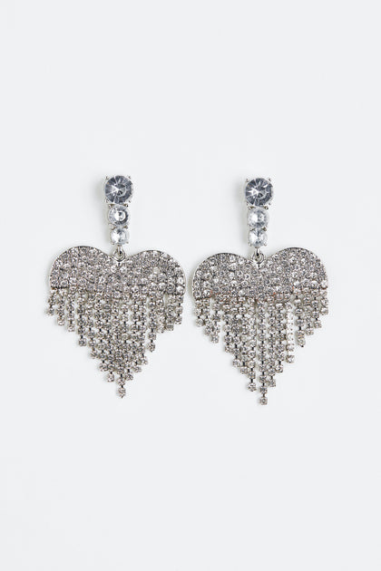 H&M Heart-shaped Rhinestone Earrings