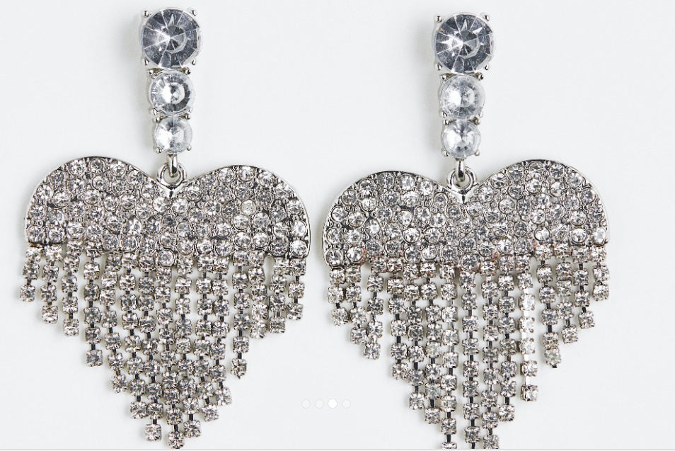 H&M Heart-shaped Rhinestone Earrings