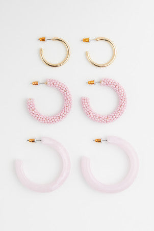 6 pairs Pink and Gold hoop earrings