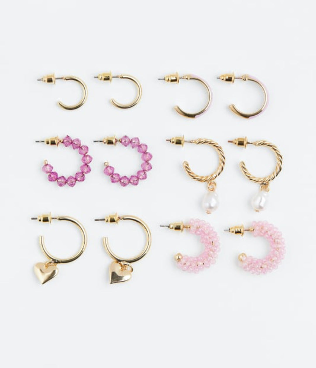 6 pairs Pink and Gold hoop earrings